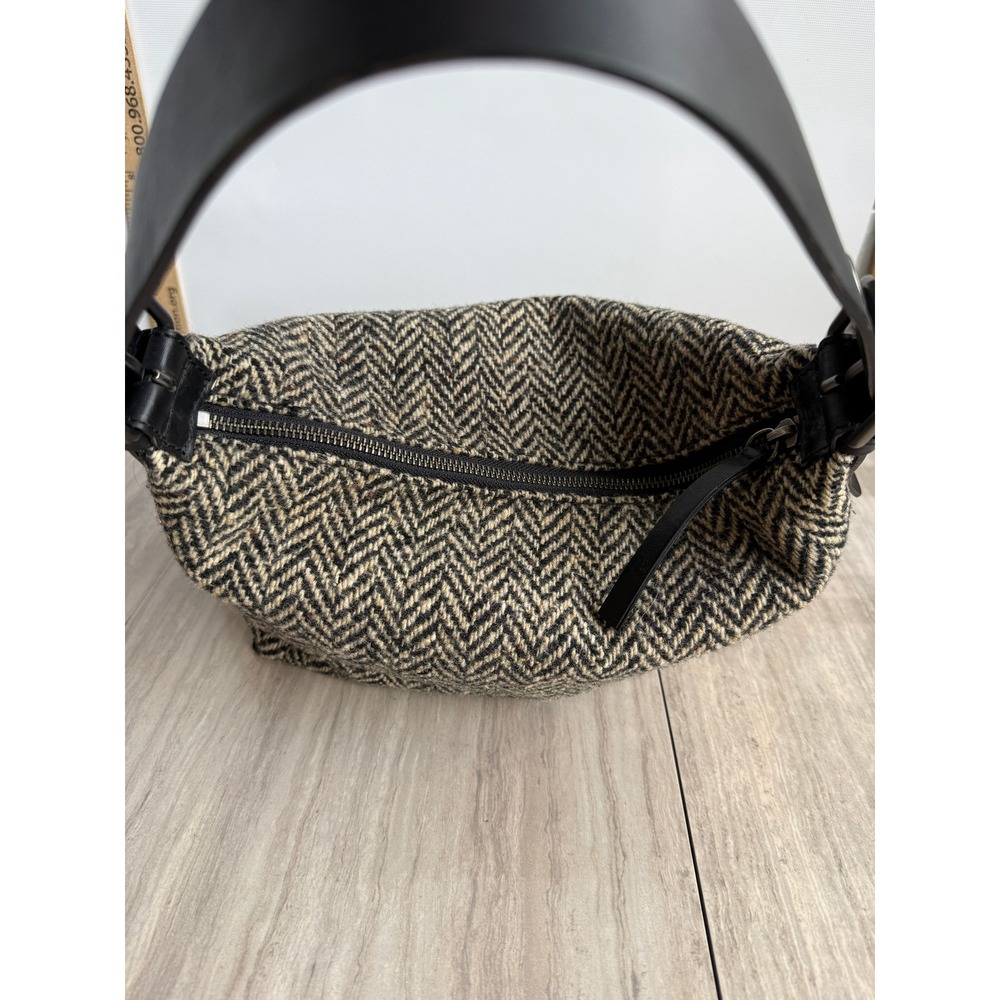 Banana Republic Wool Herringbone Hobo Bag Leather Tweed Shoulder Purse Academia - Picture 6 of 12